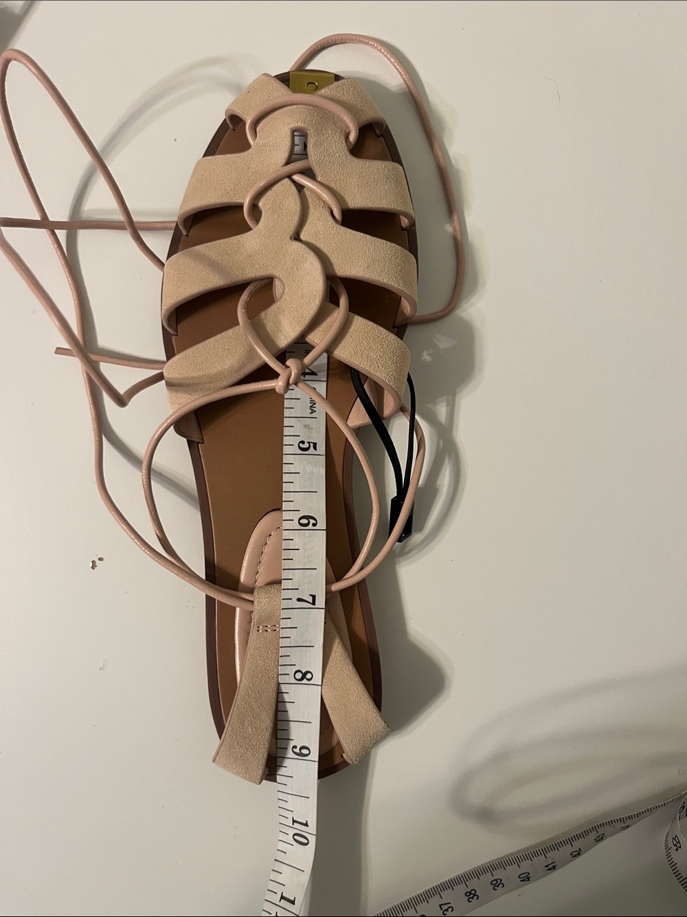 Zara NWT Pink Suede Tied Leather Fisherman Sandals Cage Flat - Picture 6 of 8